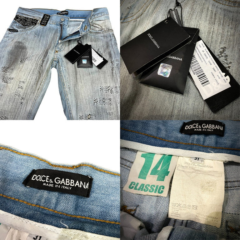 NEXT51｜D.F.L｜DOLCE&GABBANA 06SSレザーベルトループハトメダメージデニムパンツ ジーンズ