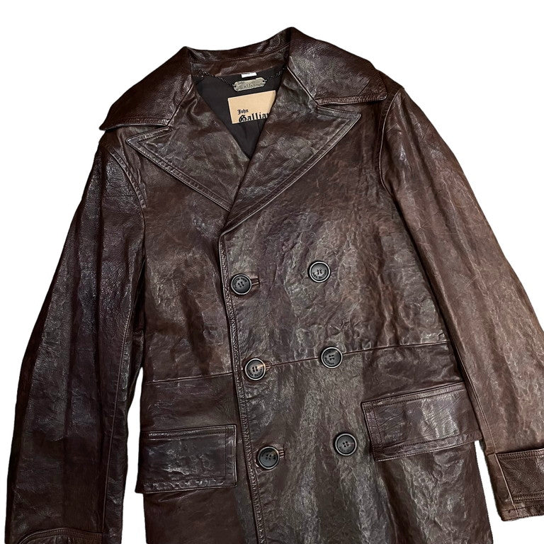 John Galliano Brown calf leather double-breasted coat